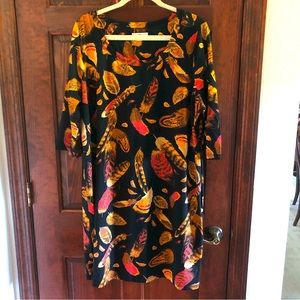Isaac Mizrahi Live Black Dress with Multicolored Feathers Print W 2X
